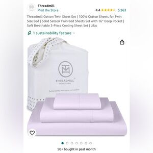 Threadmill twin sheet set luxury sateen-  Color is Lilac